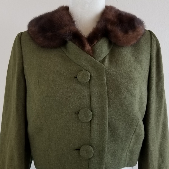 VTG 50s Branell Mink Collar Cropped Suit Jacket - Picture 2 of 16